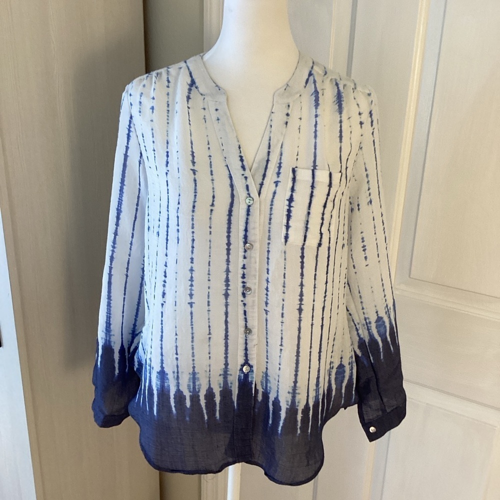 Zac & Rachel Navy and White Tie Dye Button Down Shirt